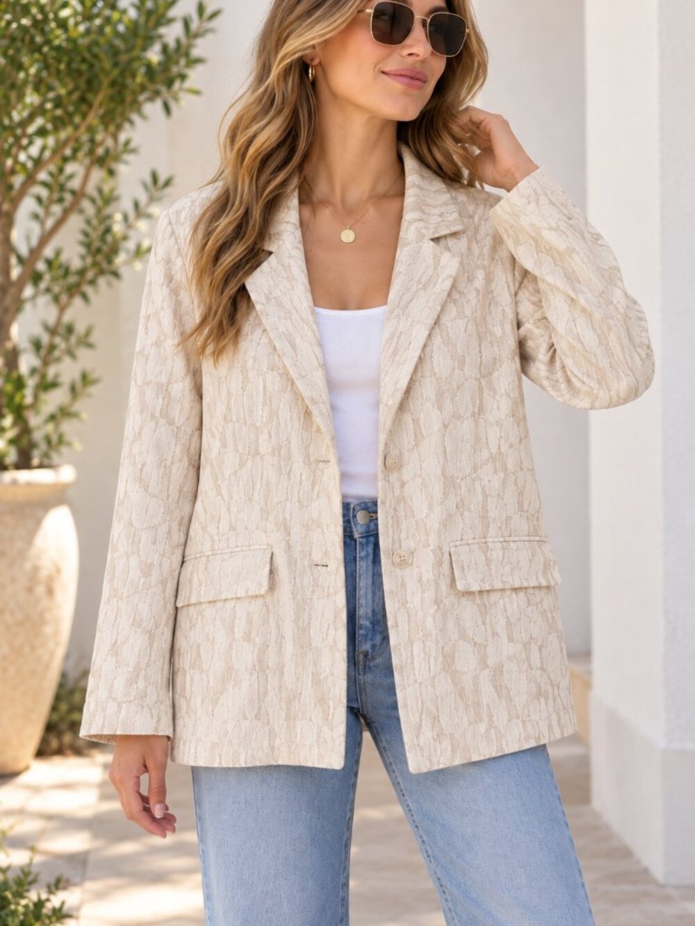 SMASH+TESS Textured Beige Blazer Jacket Made in Canada Size L